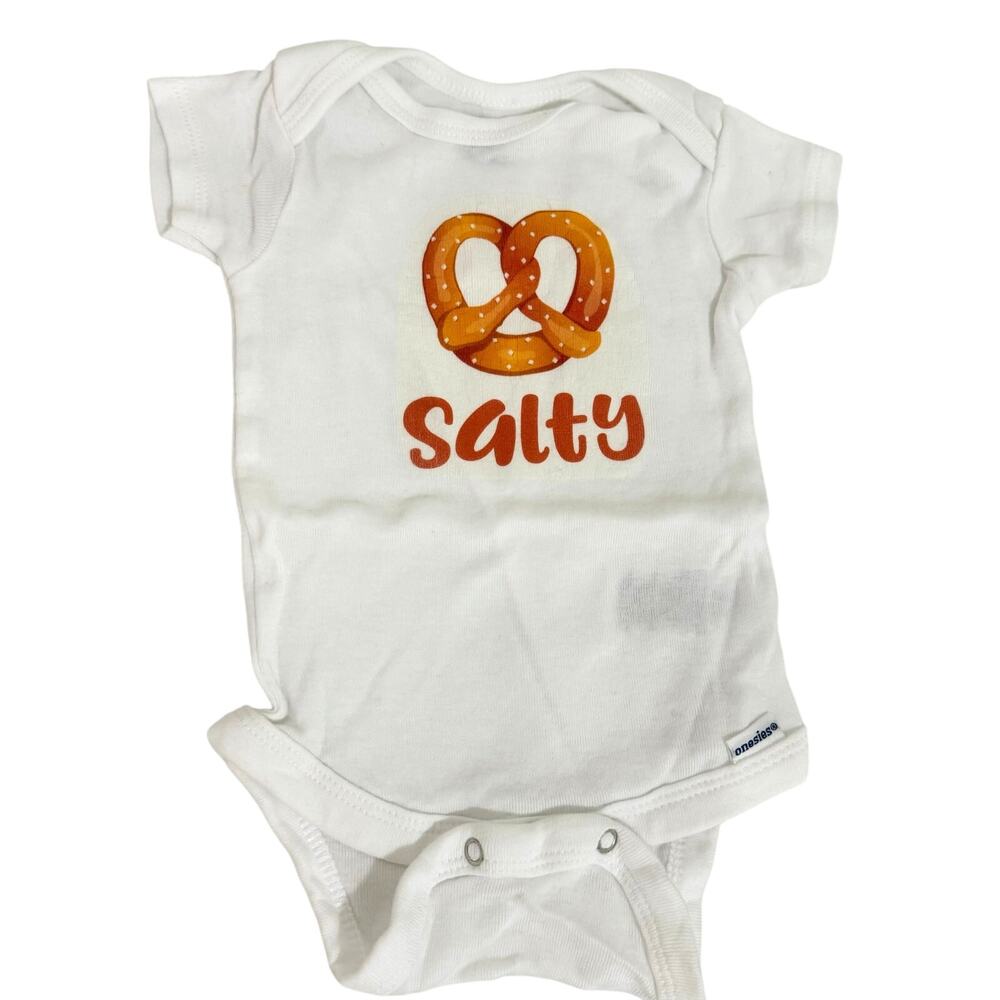 Salty Pretzel Custom Short Sleeve Onesie Bodysuit Gerber Size 0-3 Months